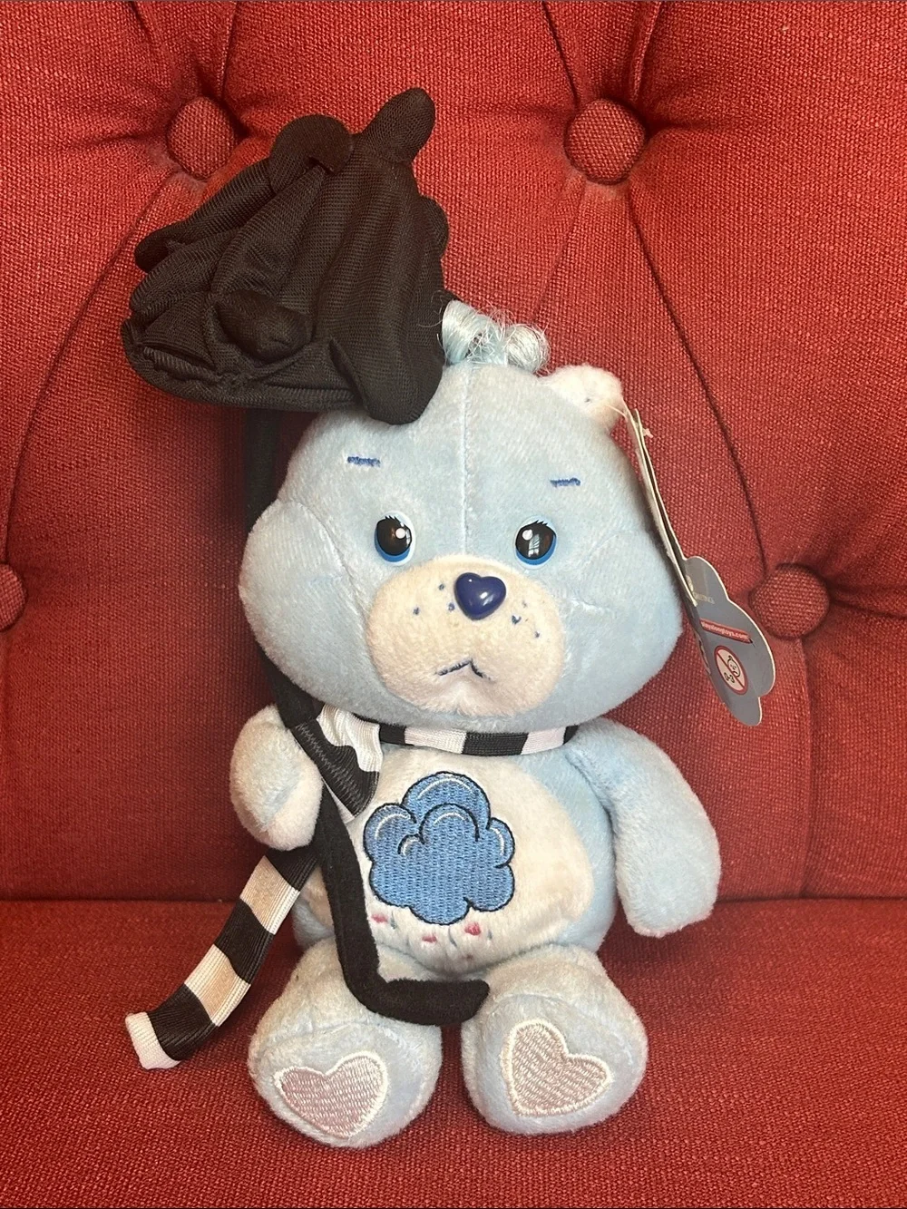 Rare Hard to Find Y2K NWT Care Bear Grumpy Bear Black Umbrella & Scarf 2006 8”